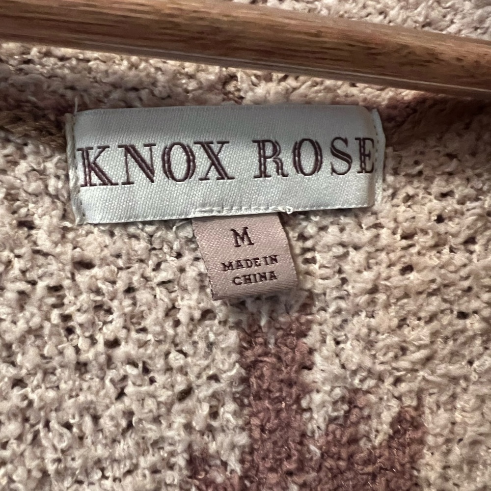 Knox Rose Dusty Brown and Cream Knit Cardigan Size Medium - Picture 3 of 5